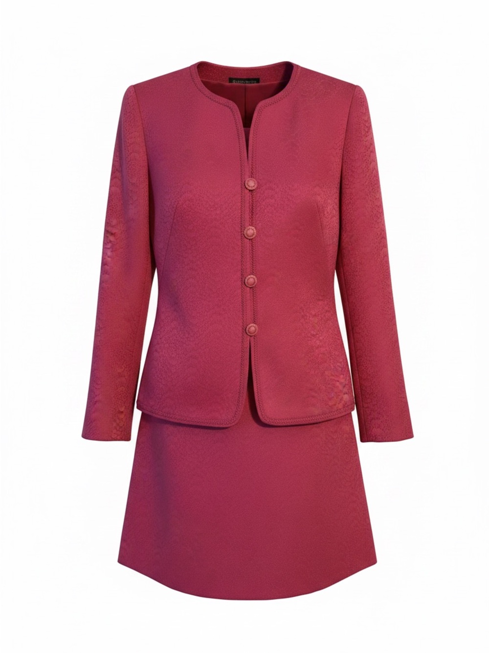Women's Rose Pink Round-Neck Button Blazer with Skirt